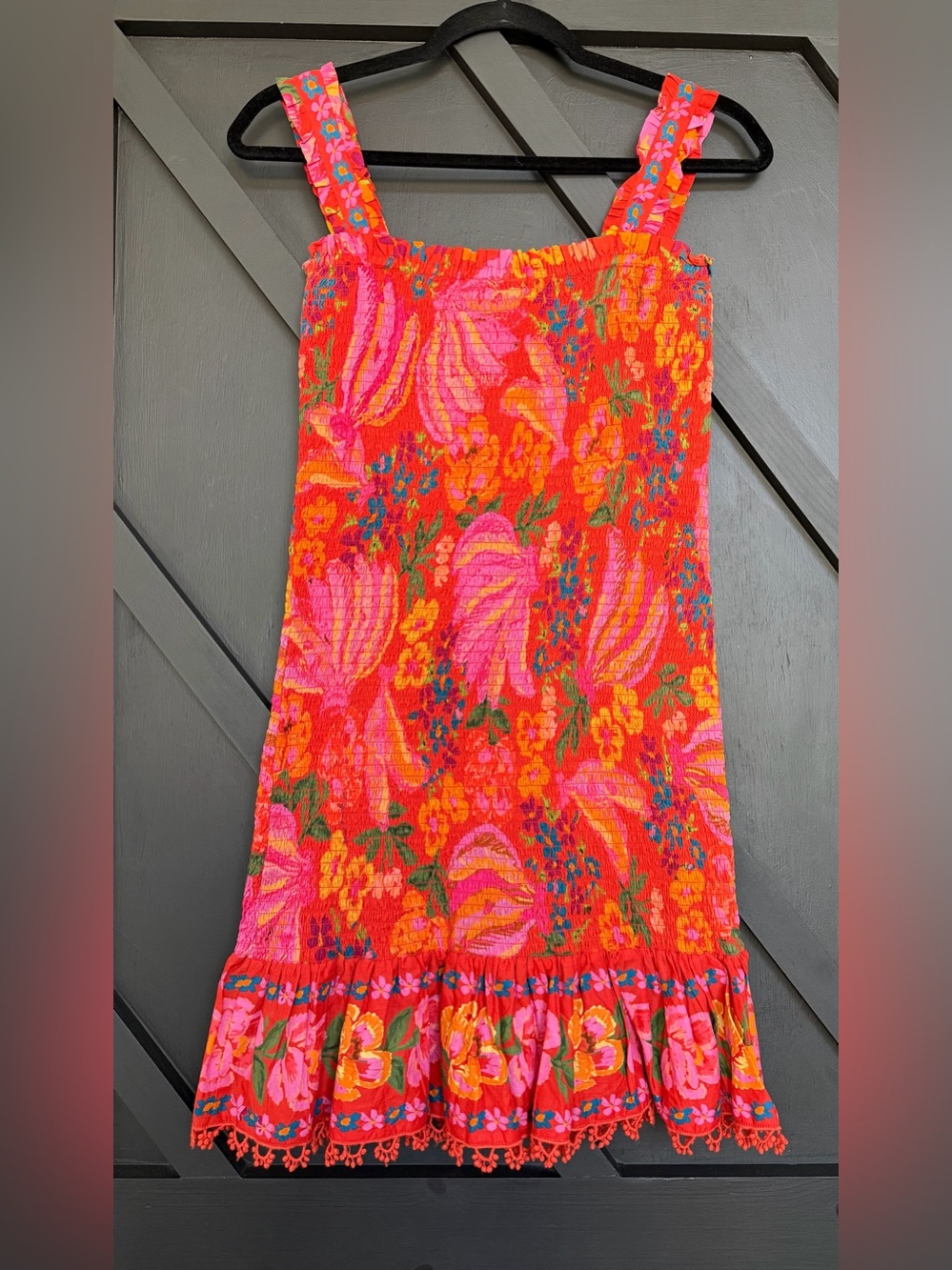 FARM Rio Red Spring Bananas Smocked Mini Dress, Size XS - Picture 8 of 11